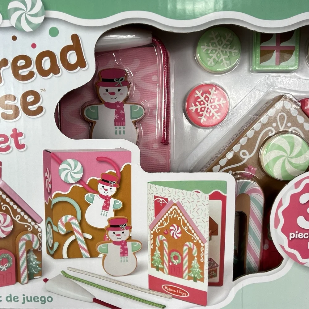 GINGERBREAD HOUSE PLAYSET- PINK Melissa & Doug - Wooden 38 Pieces CHRISTMAS 2025